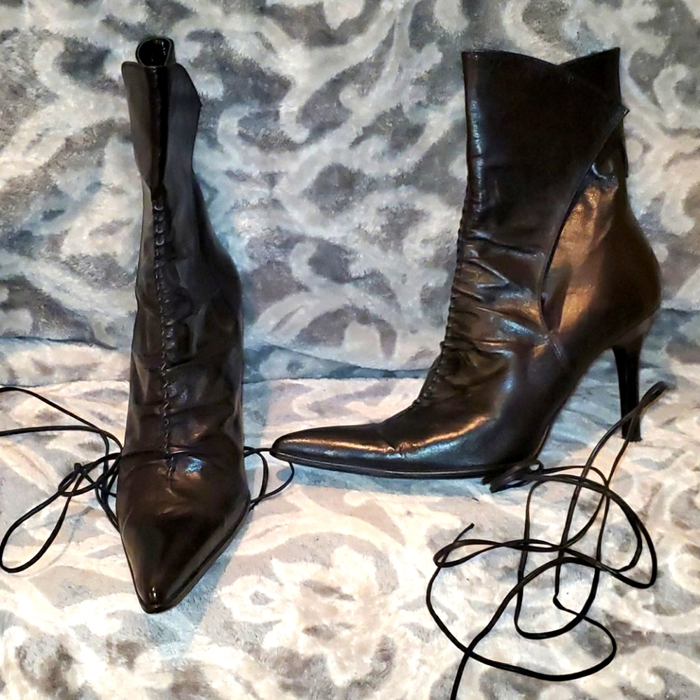 Iramo Ankle Boots Leather Black Pointed Toe 39=9us